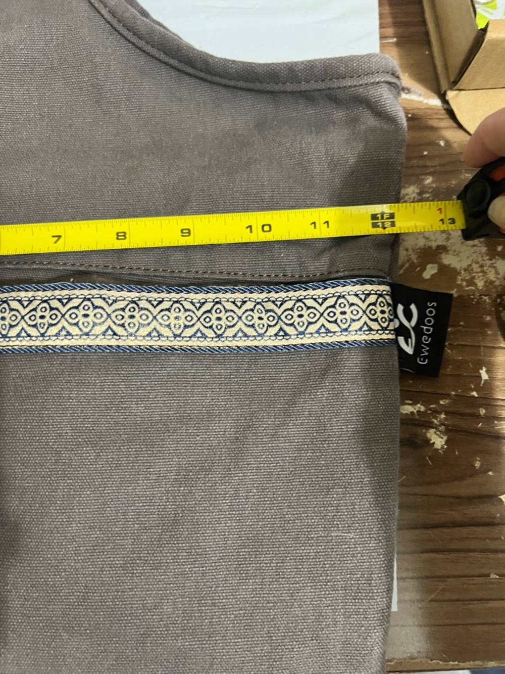 Gray Canvas Yoga Mat Sling Bag with Woven Blue Gold Accent - Picture 3 of 8